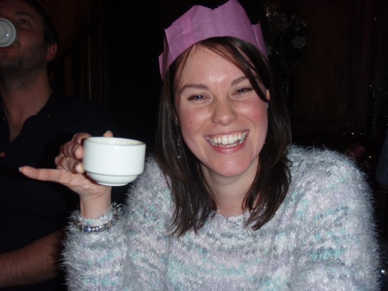 Annette Rawson, demonstrating the art of tea drinking